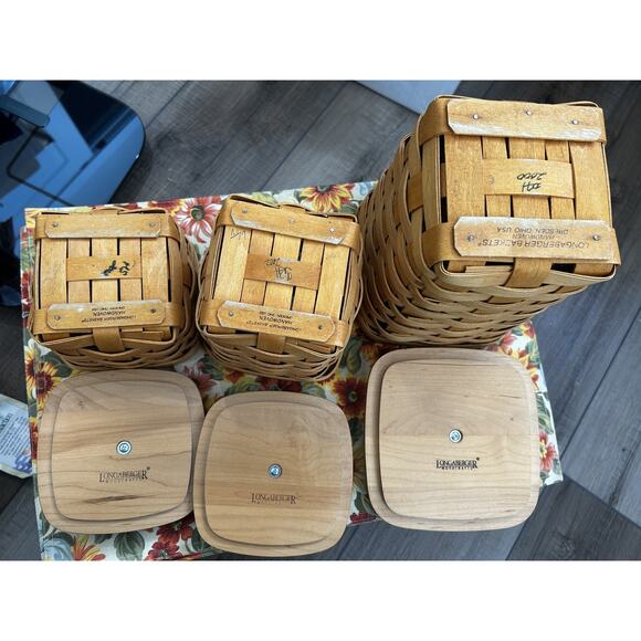 3 Longaberger Spoon Baskets Combos - Medium Small Teaspoon Storage Canisters - Picture 3 of 6